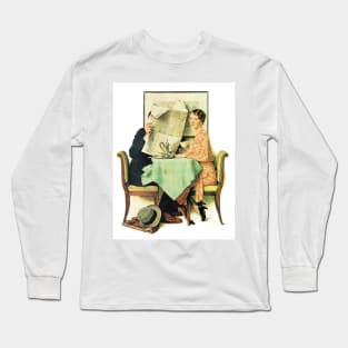 Norman Rockwell At The Breakfast Table 1930 Portrait Long Sleeve T-Shirt